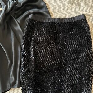 ANN TAYLOR  ~ Elegant Black Sequin Knee Length Pencil Skirt ~ 0P